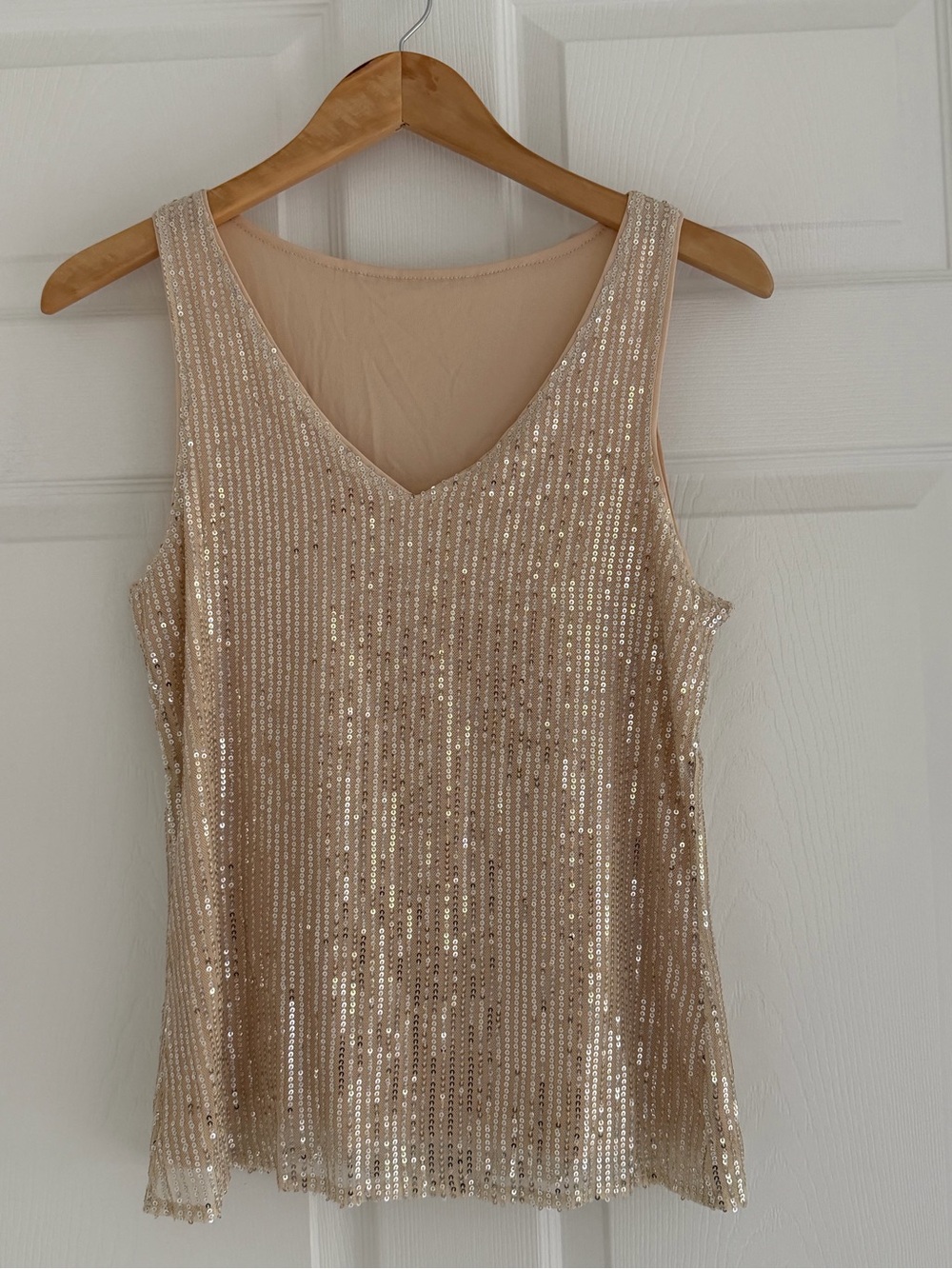 Sleeveless Sequin V-Neck Tank Top - Champagne